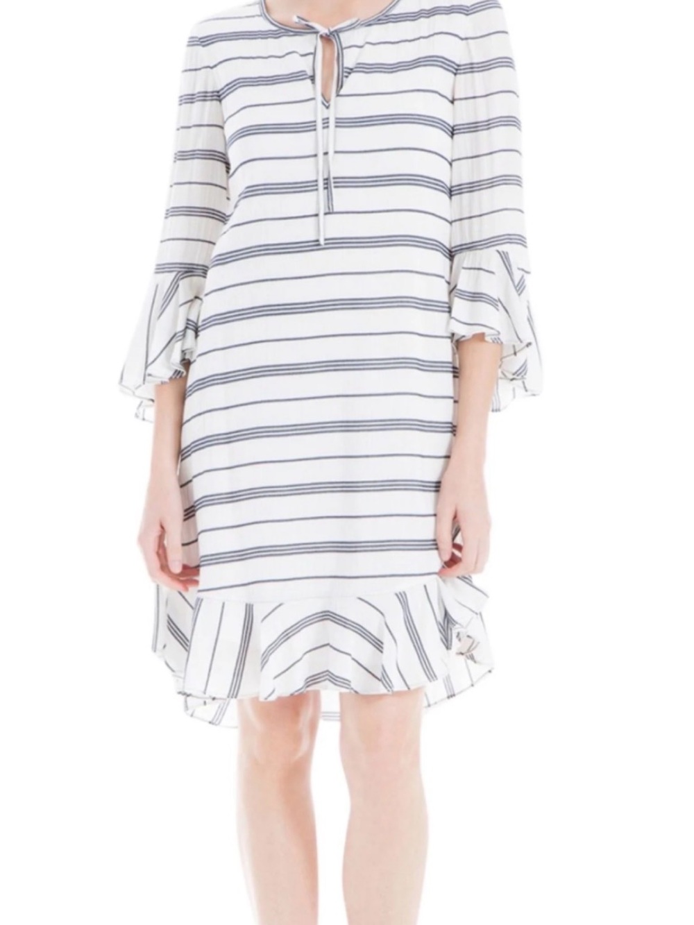 Max Studio White and Navy Striped Tie-Front Blouse
